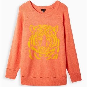 Torrid Coral Tiger Print Vegan Cashmere Pullover Raglan Sweater Size Large (12)